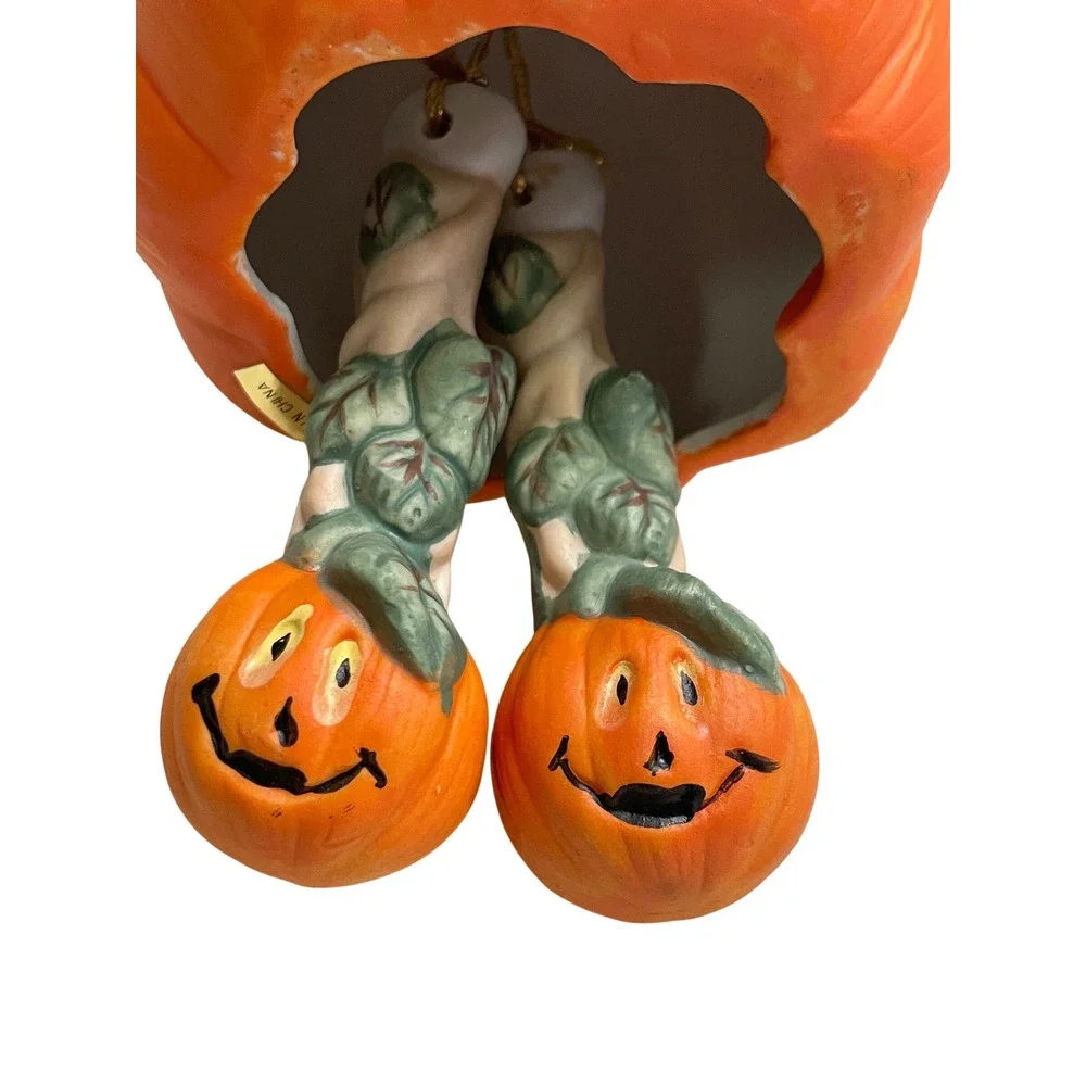 Pumpkin Creepy Chimer Porcelain Halloween Ornament Bell OS Orange